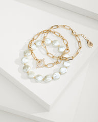 Rose Coast Link &amp; Pearl Bracelet Set - Gold