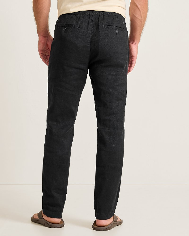 Big &amp; Tall Beach Coast Stretch-Linen E-Waist Pants - Black