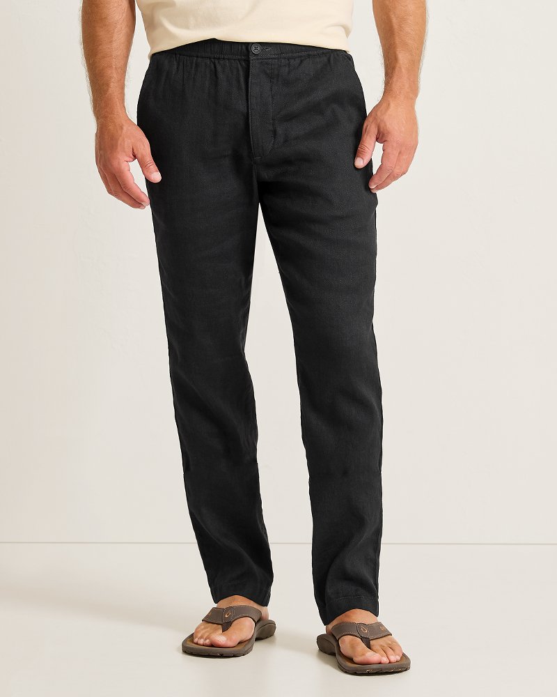 Big &amp; Tall Beach Coast Stretch-Linen E-Waist Pants - Black