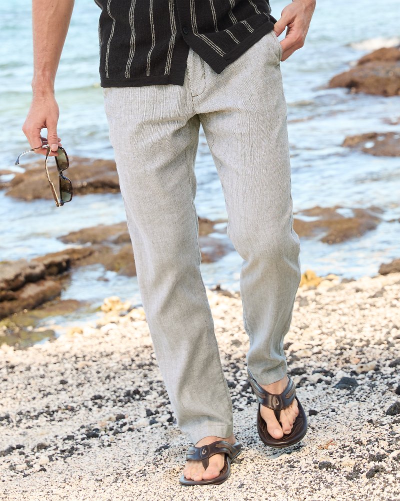 Big &amp; Tall Beach Coast Stretch-Linen E-Waist Pants - Bala Shark