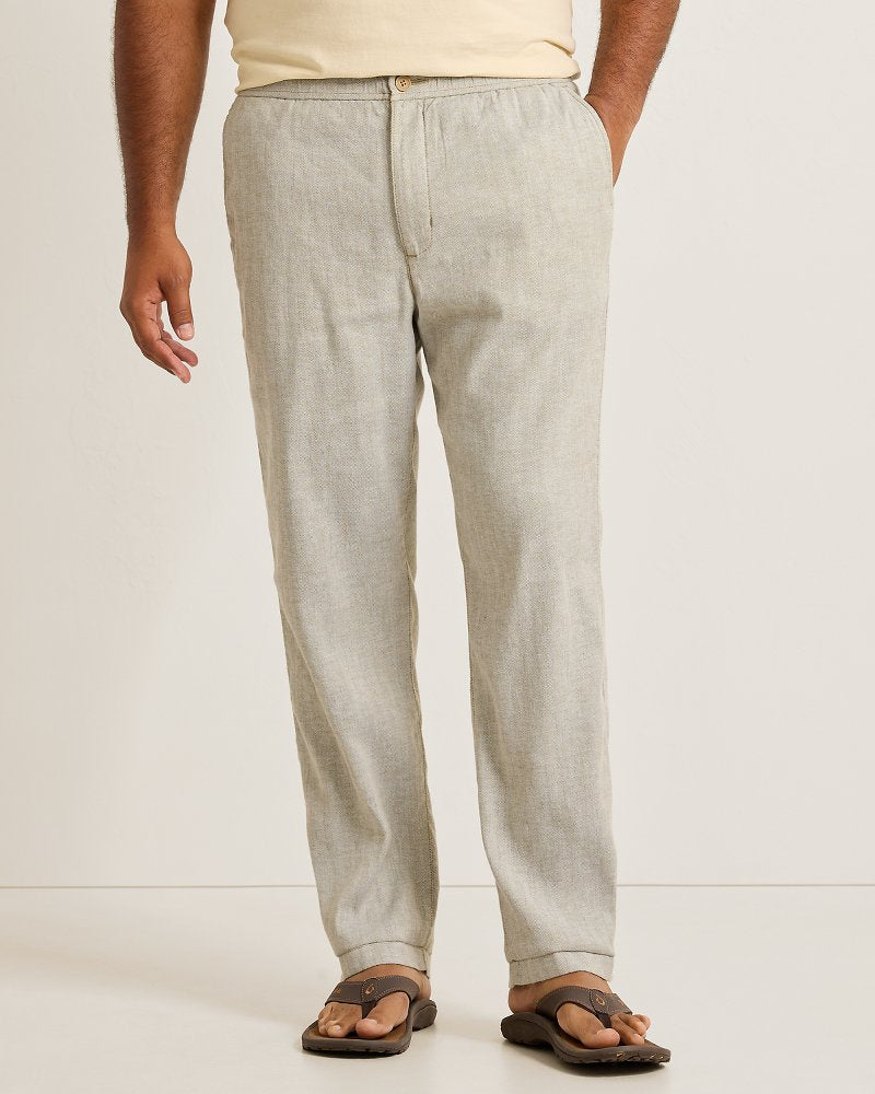 Big &amp; Tall Beach Coast Stretch-Linen E-Waist Pants - Beach