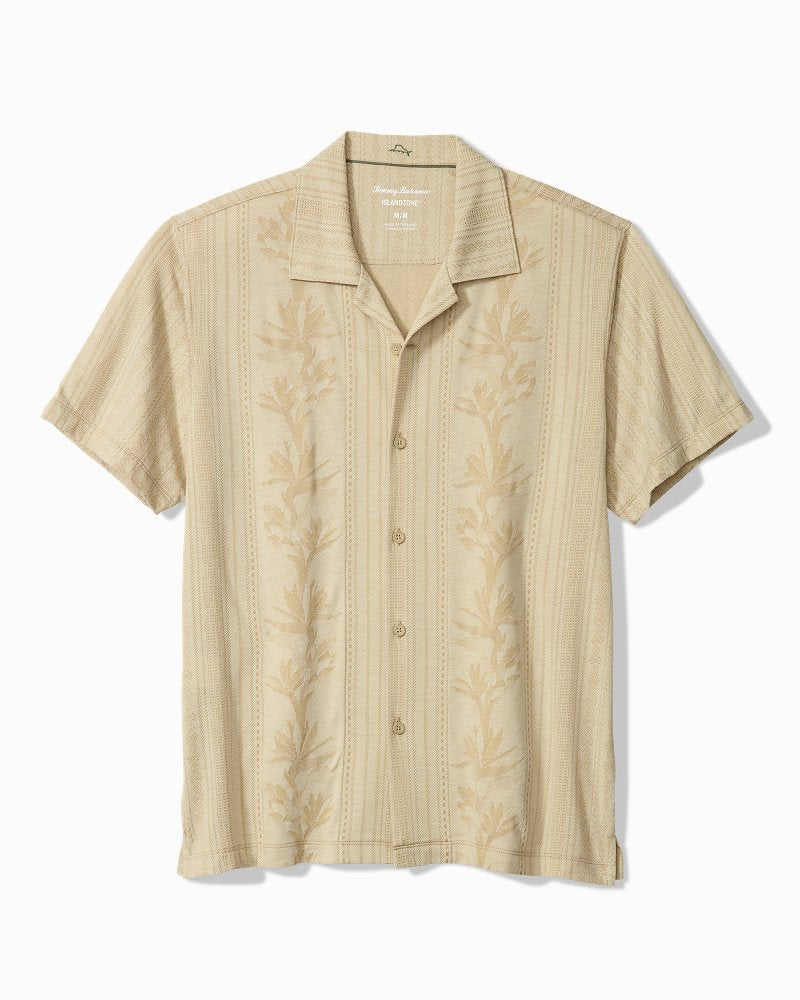 Big &amp; Tall Palm Fresco Beach Border IslandZone® Camp Shirt - Stone Khaki