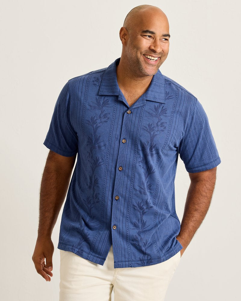 Big &amp; Tall Palm Fresco Beach Border IslandZone® Camp Shirt - Carbon Navy