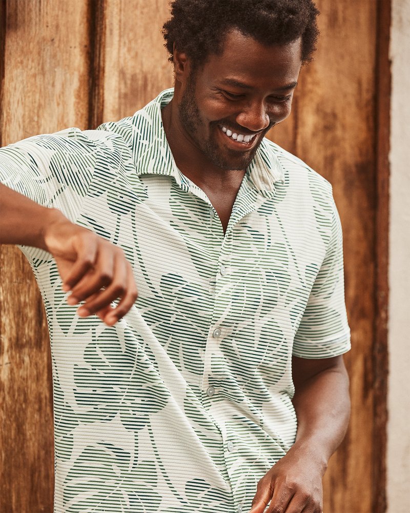 Big &amp; Tall Costa Wave Monstera Mash IslandZone Camp Shirt - Dark Jade