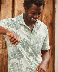 Big &amp; Tall Costa Wave Monstera Mash IslandZone Camp Shirt - Dark Jade
