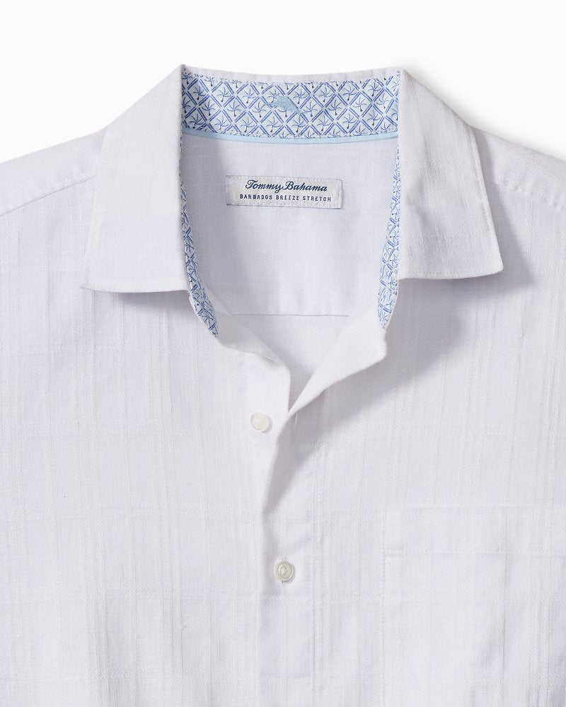 Big &amp; Tall Barbados Breeze Playa Plaid Stretch-Linen Shirt - White