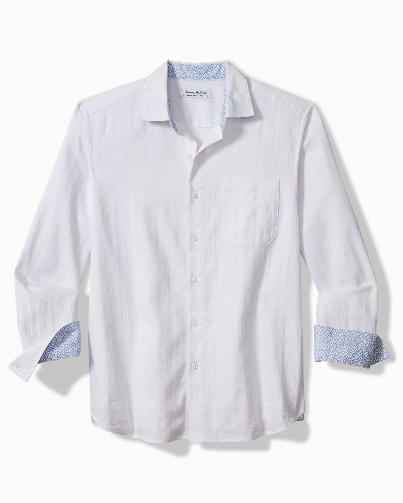 Big &amp; Tall Barbados Breeze Playa Plaid Stretch-Linen Shirt - White