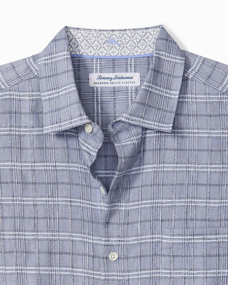 Big &amp; Tall Barbados Breeze Playa Plaid Stretch-Linen Shirt - Raincloud
