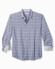 Big &amp; Tall Barbados Breeze Playa Plaid Stretch-Linen Shirt - Raincloud