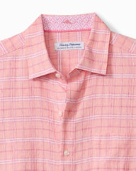 Big &amp; Tall Barbados Breeze Playa Plaid Stretch-Linen Shirt - Bright Peach