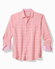 Big &amp; Tall Barbados Breeze Playa Plaid Stretch-Linen Shirt - Bright Peach