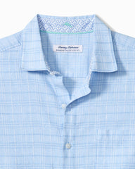 Big &amp; Tall Barbados Breeze Playa Plaid Stretch-Linen Shirt - Aqua Ice