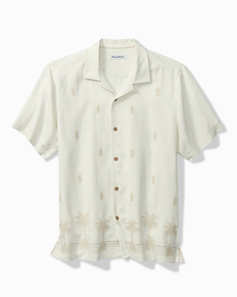 Big &amp; Tall Pina Palms Embroidered Silk Camp Shirt - Continental