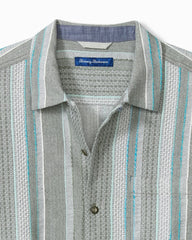 Big &amp; Tall Milano Stripe Cotton Camp Shirt - Palm Moss