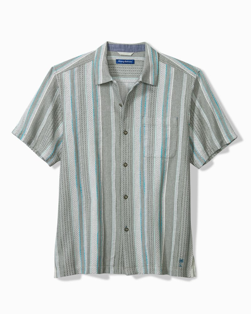 Big &amp; Tall Milano Stripe Cotton Camp Shirt - Palm Moss