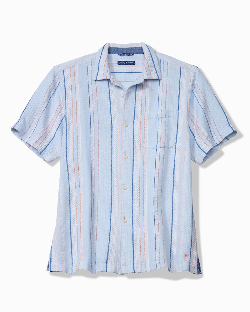 Big &amp; Tall Milano Stripe Cotton Camp Shirt - Dew Drop