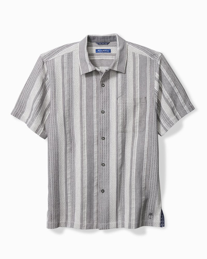 Big &amp; Tall Milano Stripe Cotton Camp Shirt - Night Cap