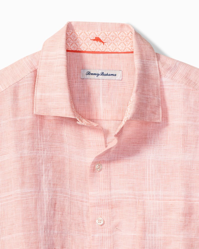 Big &amp; Tall Paradisio Plaid Linen Long-Sleeve Shirt - Passion Peach