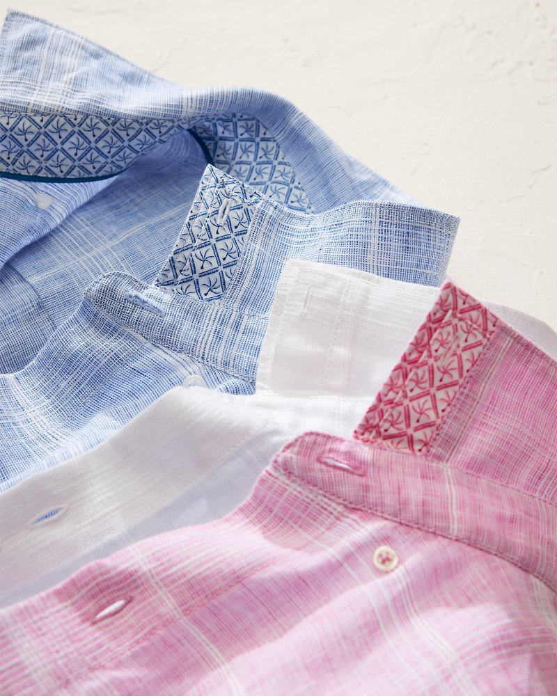 Big &amp; Tall Paradisio Plaid Linen Long-Sleeve Shirt - Pink Corsage