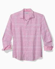 Big &amp; Tall Paradisio Plaid Linen Long-Sleeve Shirt - Pink Corsage