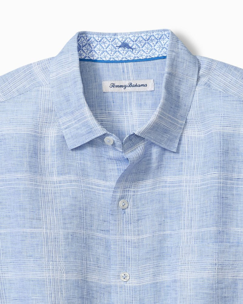 Big &amp; Tall Paradisio Plaid Linen Long-Sleeve Shirt - Light Sky