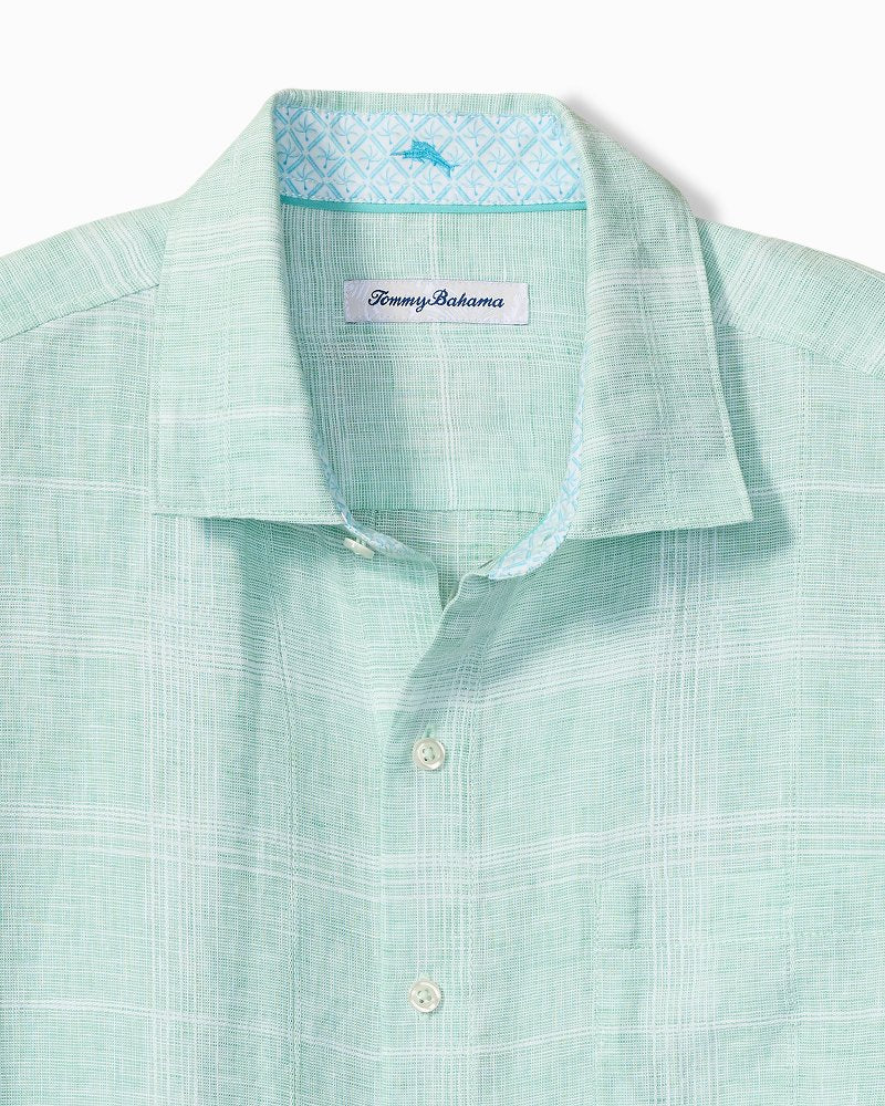 Big &amp; Tall Paradisio Plaid Linen Long-Sleeve Shirt - Sprite