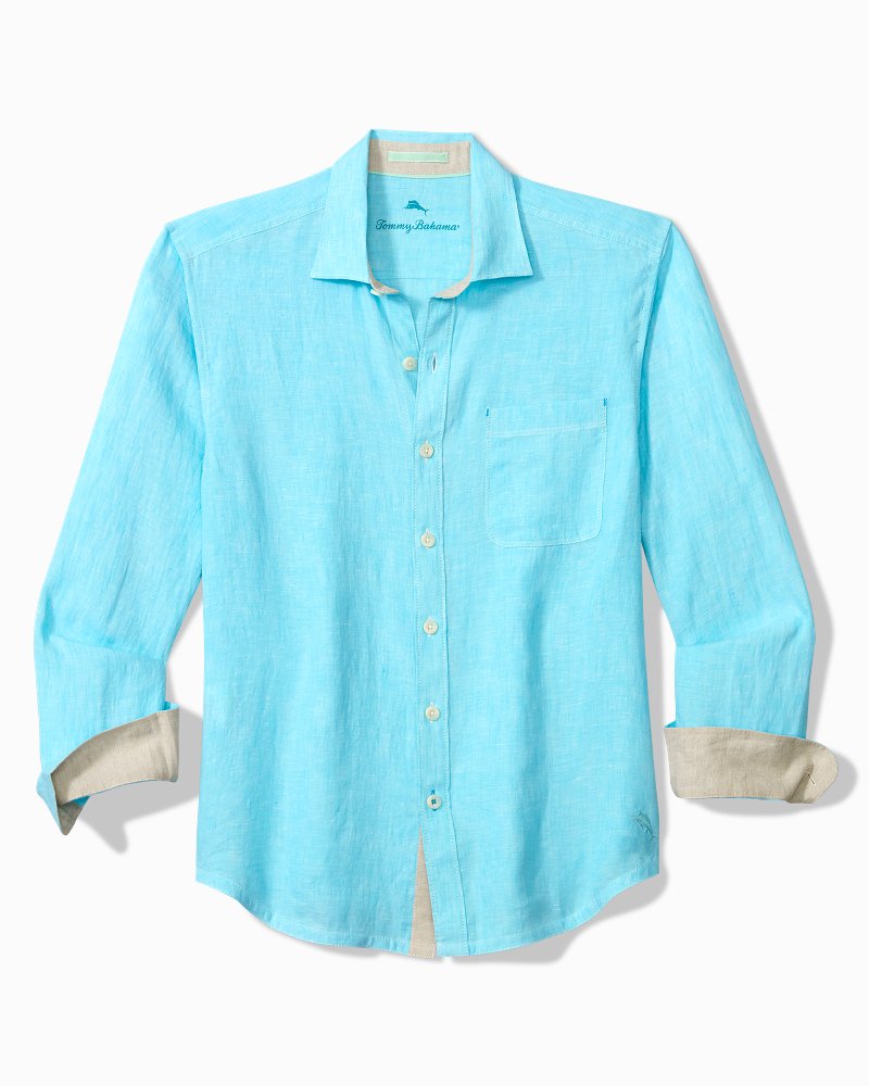 Big &amp; Tall Paradise Breezer Linen Long-Sleeve Shirt - Blue Radiance