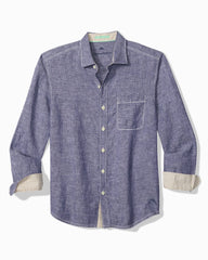 Big &amp; Tall Paradise Breezer Linen Long-Sleeve Shirt - Island Navy