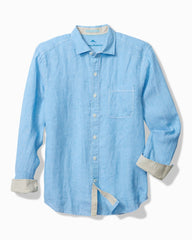 Big &amp; Tall Paradise Breezer Linen Long-Sleeve Shirt - Glass Bead Blue