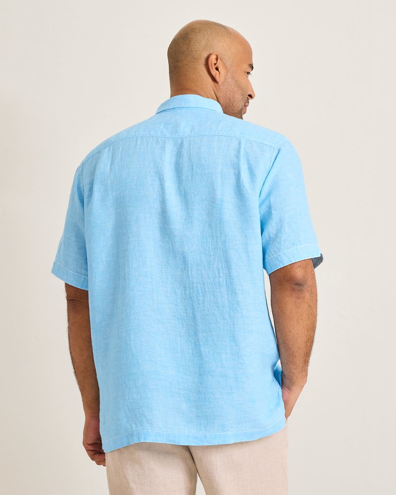 Big &amp; Tall Paradise Breezer Linen Short-Sleeve Shirt - Glass Bead Blue