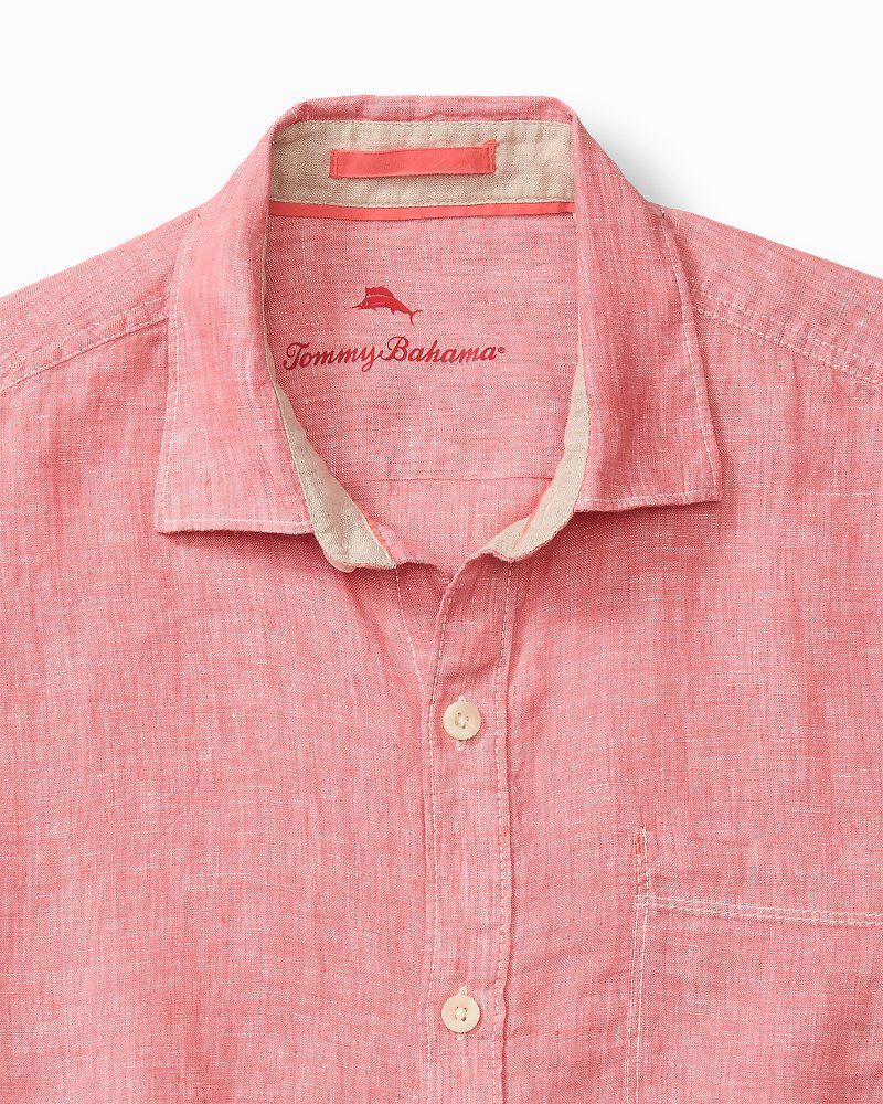 Big &amp; Tall Paradise Breezer Linen Short-Sleeve Shirt - Red Sunset