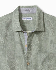 Big &amp; Tall Fairview Fronds Silk Camp Shirt - Smoke Grey