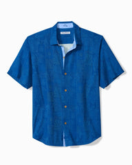 Big &amp; Tall Fairview Fronds Silk Camp Shirt - Classic Blue