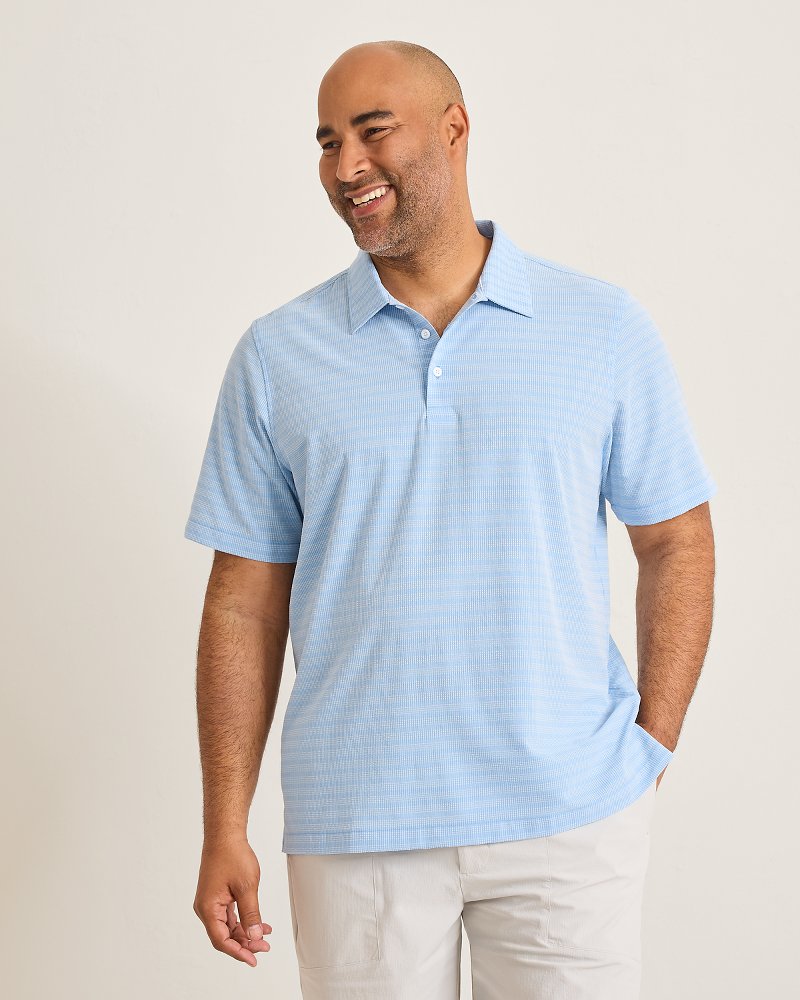 Big &amp; Tall Bahama Coast Scala Stripe IslandZone Polo - Steel Blue