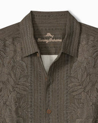 Big &amp; Tall Maui Border Silk Camp Shirt - Tapenade