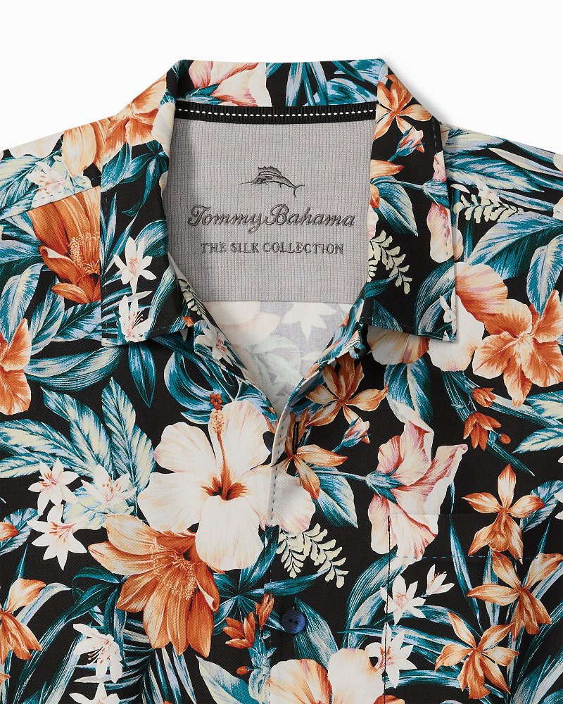 Big &amp; Tall Midnight Blooms Silk Camp Shirt - Evening Blue