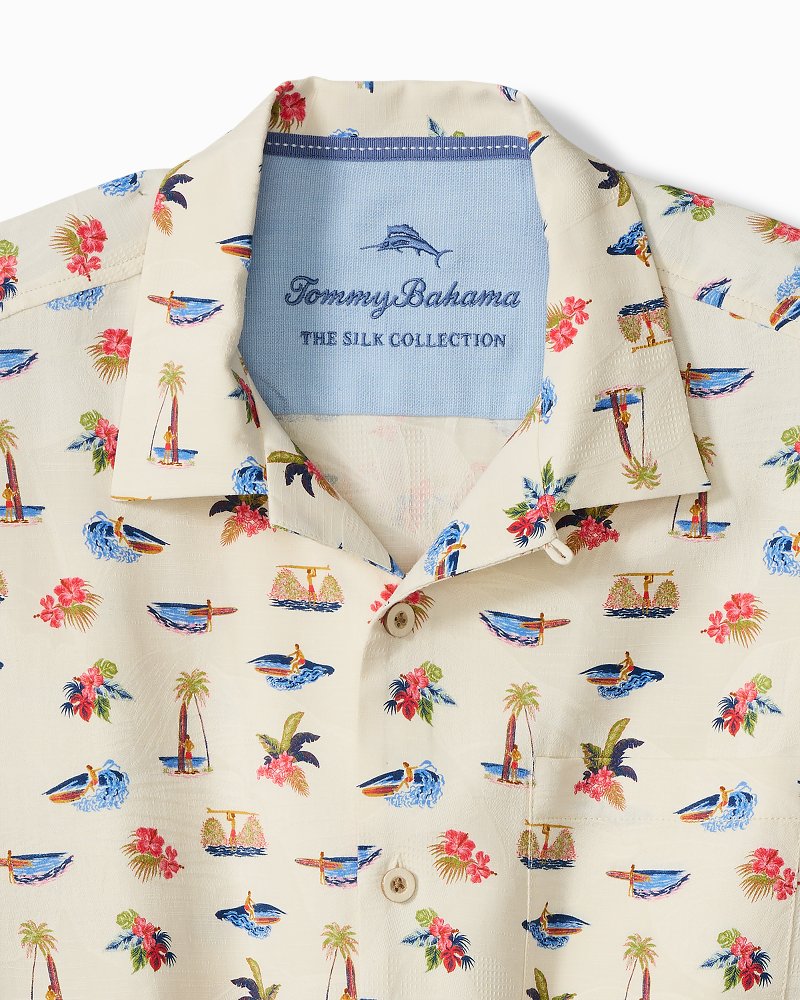 Big &amp; Tall Wave Surfer Silk Camp Shirt - Continental