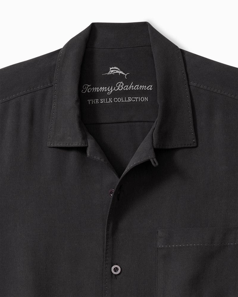 Big &amp; Tall Harbor Luxe Silk Camp Shirt - Black