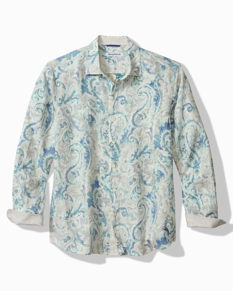 Big &amp; Tall Breezy Cay Linen Long-Sleeve Shirt - Hazy Teal