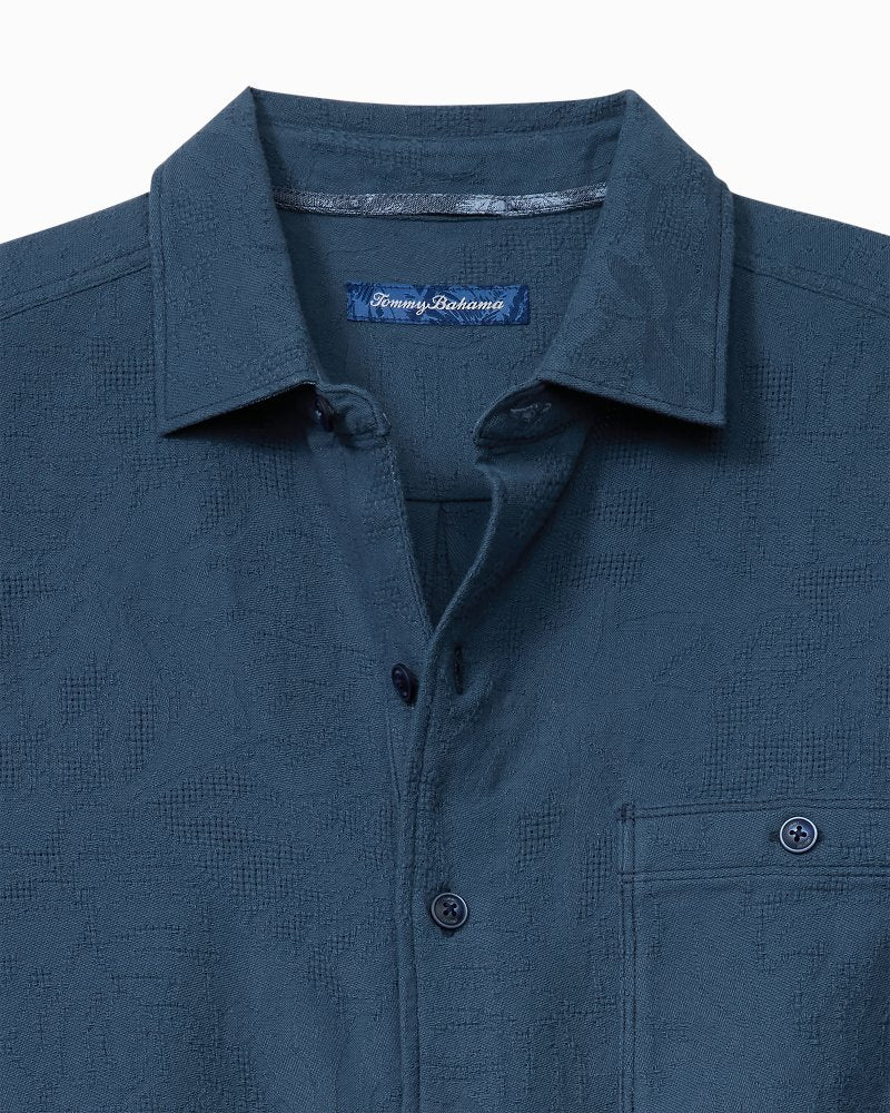 Big &amp; Tall Breeze Island Cotton Short-Sleeve Shirt - Bering Blue