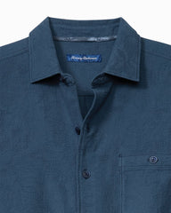 Big &amp; Tall Breeze Island Cotton Short-Sleeve Shirt - Bering Blue
