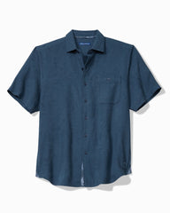 Big &amp; Tall Breeze Island Cotton Short-Sleeve Shirt - Bering Blue