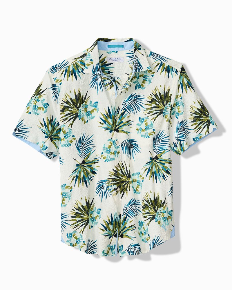 Big &amp; Tall Nova Wave Frond Mosaic Cotton-Blend Shirt - White