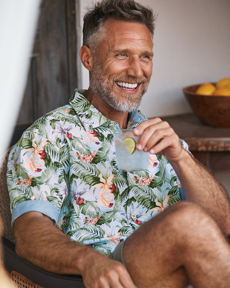 Big &amp; Tall Nova Wave Blue Sky Vines Cotton-Blend Shirt - Dew Drop