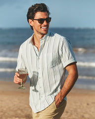 Big &amp; Tall Nova Wave Aloha Stripe Cotton-Blend Shirt - Dusty Sage