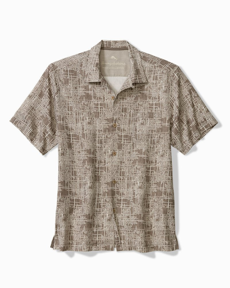 Big &amp; Tall Bamboo Weave Silk Camp Shirts - Chinchilla