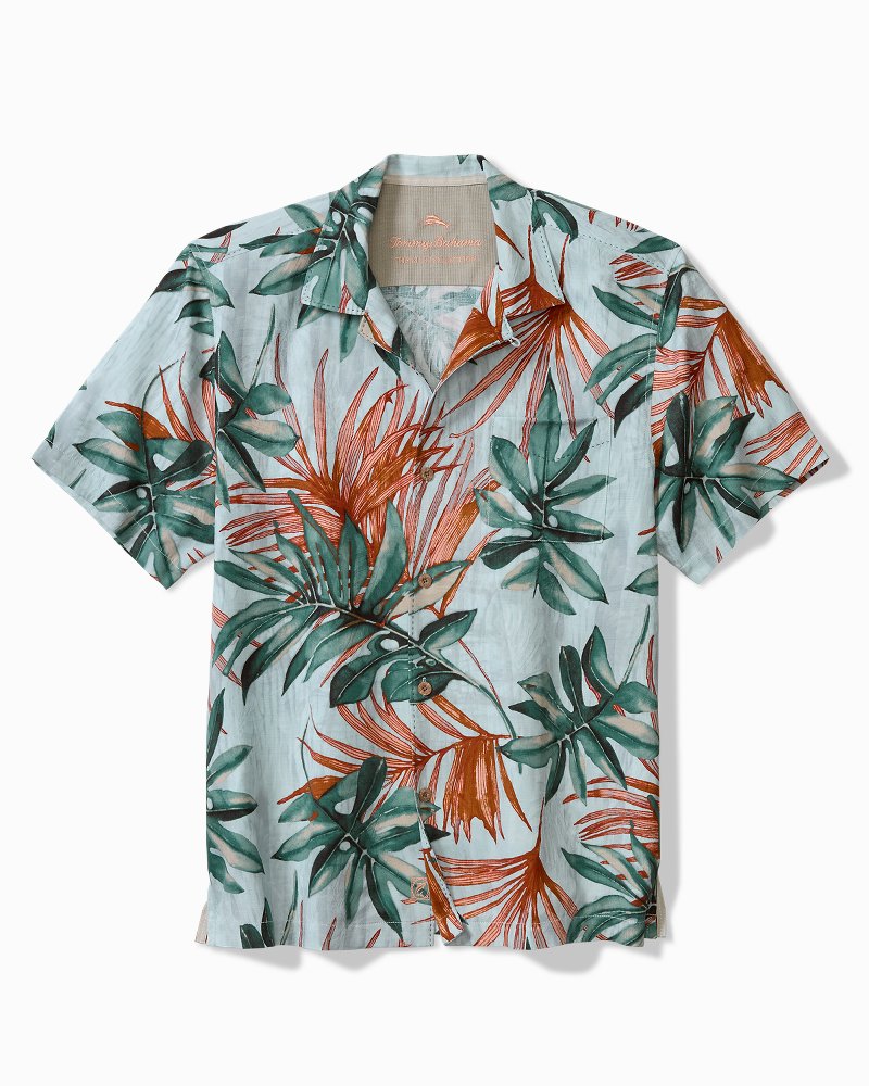 Big &amp; Tall Tidal Fronds Silk Camp Shirt - Pale Opal