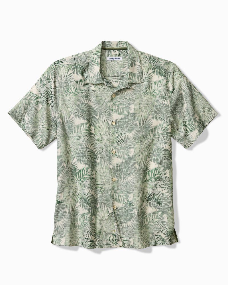 Big &amp; Tall Frond Visions Silk-Blend Camp Shirt - Elm