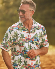 Big &amp; Tall Cabana Skies Silk Camp Shirt - Palm Moss
