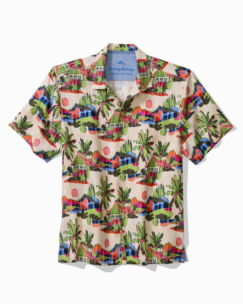 Big &amp; Tall Cabana Skies Silk Camp Shirt - Palm Moss